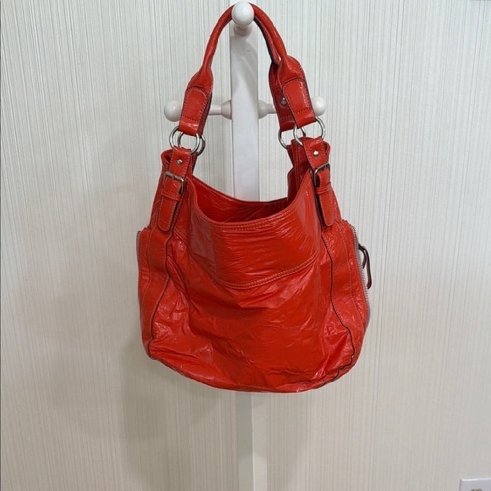 NWOT Chic Orange Women's Faux Patent Leather Bag